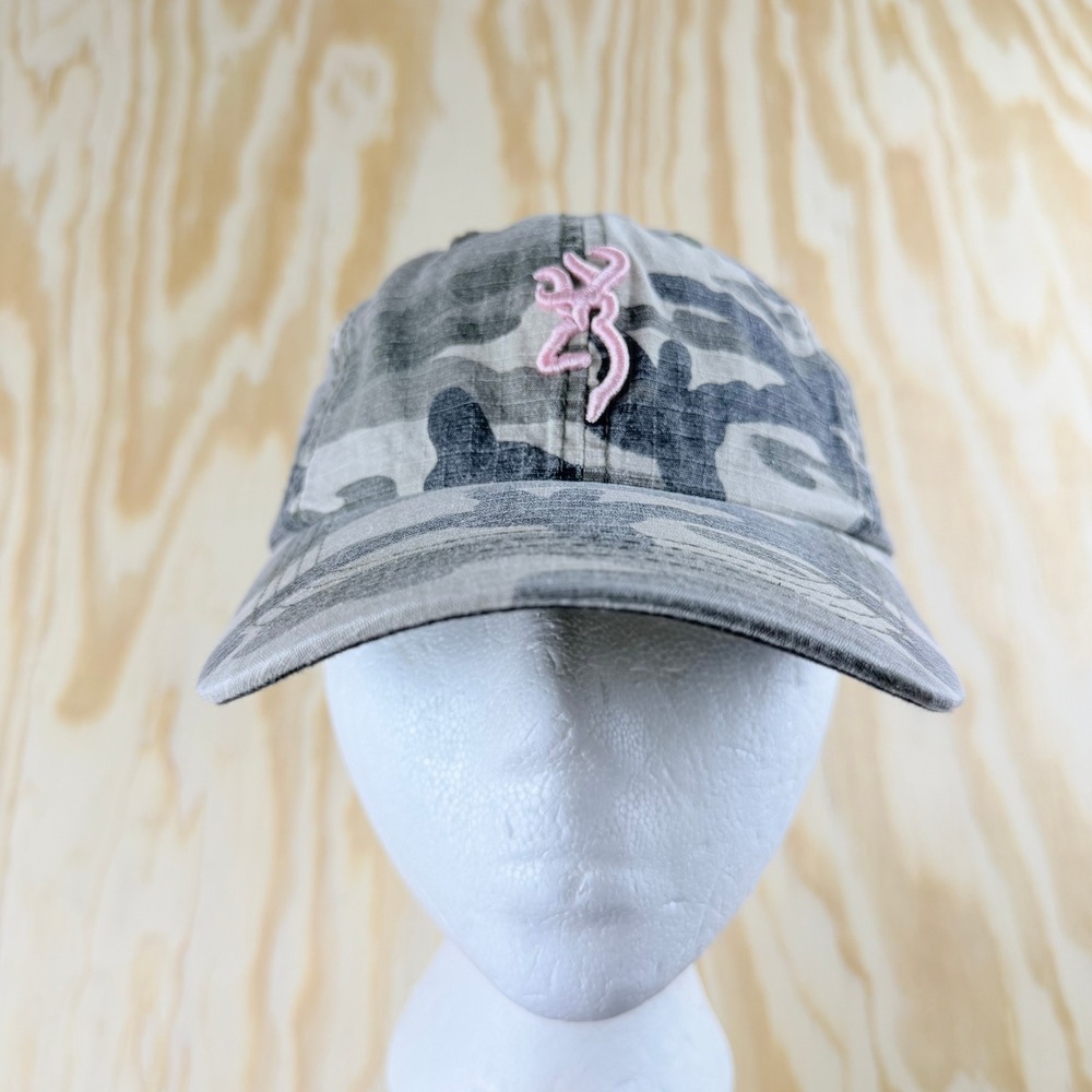 Browning Women Camo Baseball Cap Pink Buckmark Logo Leather Strap Hat OSFM